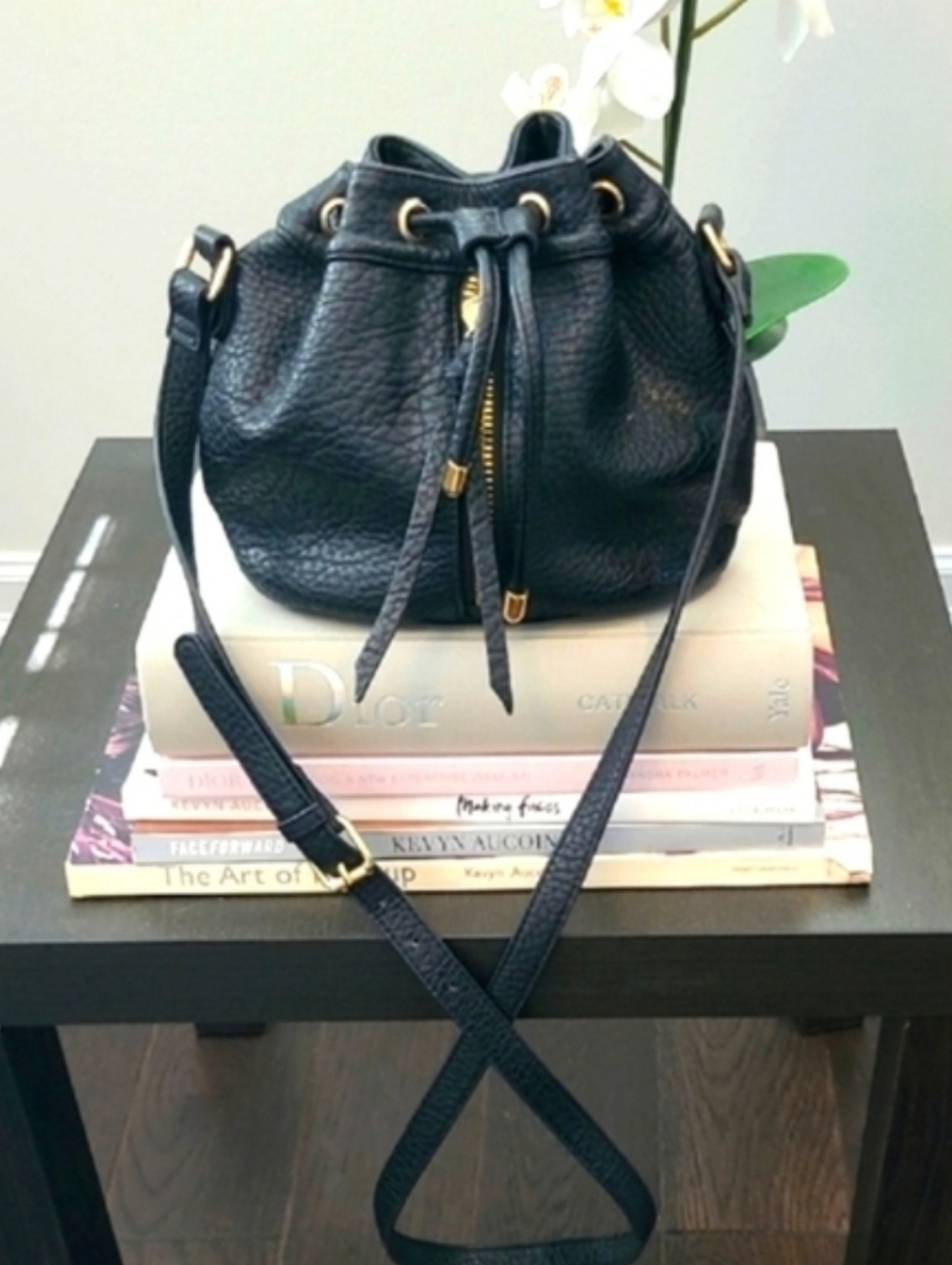 Poverty Flats -Black With Gold Hardware Crossbody Bag with Adjustable Strap